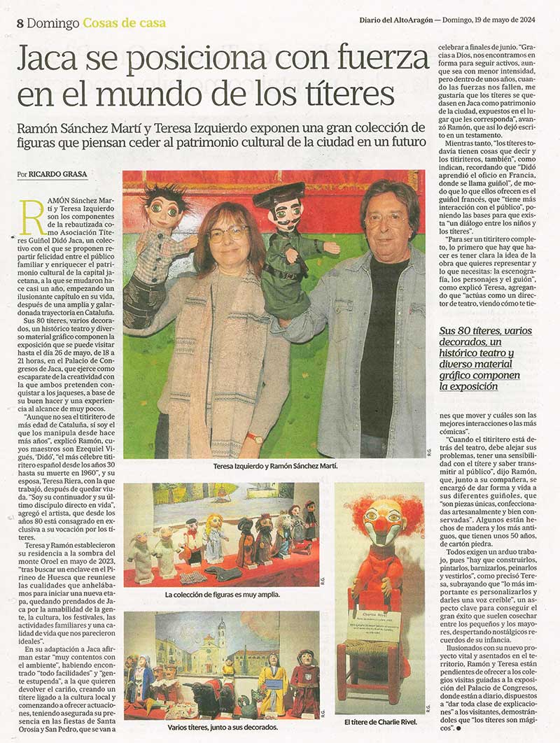 Artículo en el Diario del Alto Aragón, 19 de mayo de 2024.  Autor: Ricardo Grasa